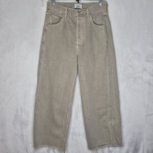 Citizen of Humanity Beige Cropped Wide-Leg Stripe Jeans Size 26